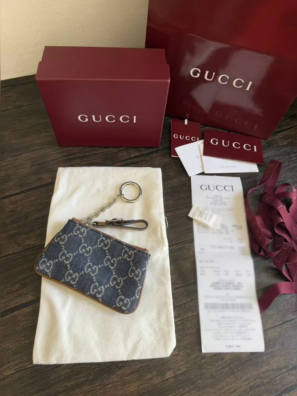 Gucci Denim GG Monogram Selleria Key Case Blue